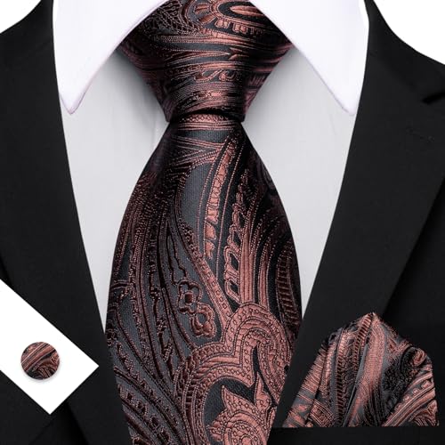 Image of Barry.Wang Men Tie Set Paisley Silk Necktie Pocket Square Cufflinks Formal Wedding Business Party