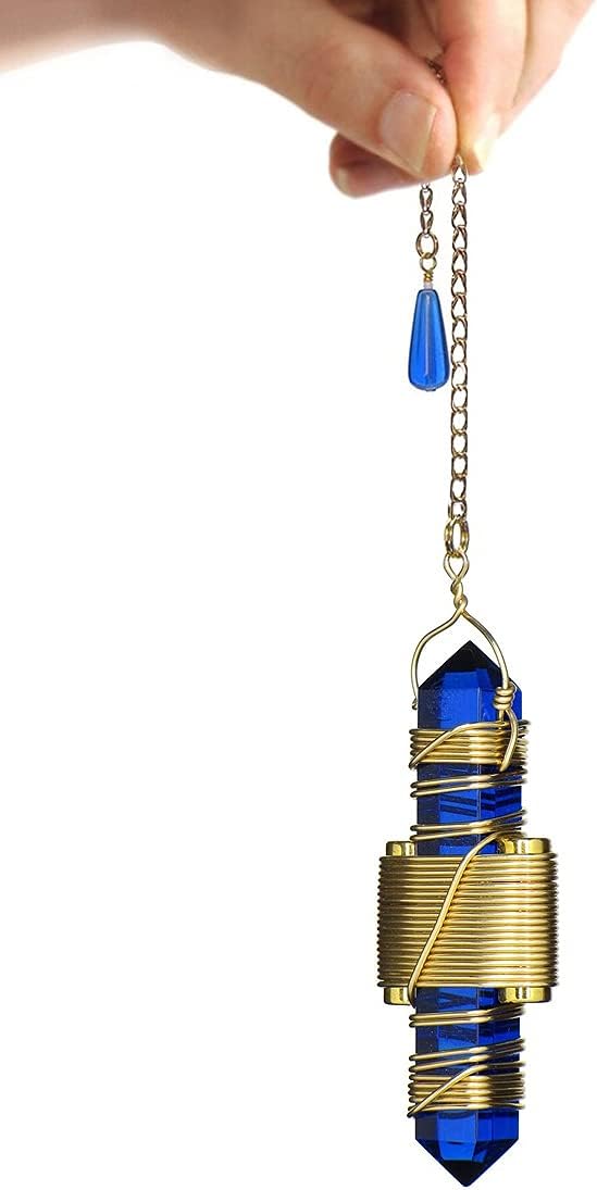 Crystal Healing Pendulum Tool - Etheric Weaver® Blue Quartz with Magnets & Goldfill Copper Wire - 2 1/2" for Meditation, Balancing and aligning Chakras, Reiki, Energy Healing