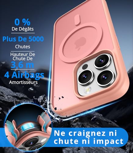Coque iPhone 14 Pro compatible MagSafe rose antichoc mince - 2