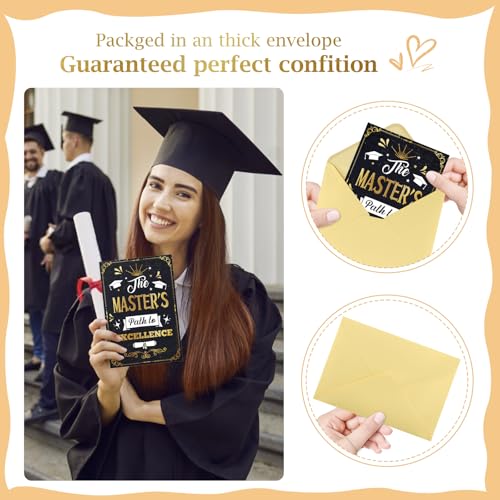 Image of FLYAB Masters Degree Graduation Gift - 5.5 inchx8 inch Masters Degree Graduation Card with Envelope Gold Foil Design Path to Excellence Inspirational Grad Card for Her Him Men Women Graduates