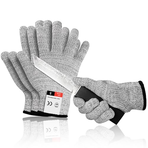 CAISIDIONG 2 Pairs Cut Resistant Gloves Level 5 Food Grade,Size M, Machine Washable, Ambidextrous...