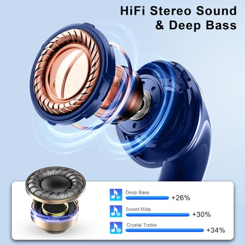 Image of Wireless Earbuds Stereo Sound in Ear Headphones, 47H Playtime, LED Display | Noise Cancelling EarBuds Deep Bass with 4 Mic ENC Clear Calls, Bluetooth 5.4 Headphones, Touch Control, IP7 Waterproof