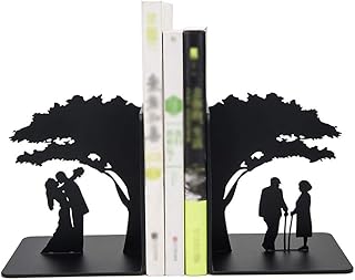 Wsparcie dla książek Kutego żelaza Bookend Romantyczna para i Dekoracja drzewa Nonskid Bookends Art Bookend 1 parę (czarny) Książka kończy się na półkach (Color : E)