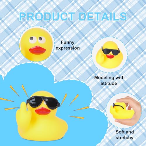 AOT 24PCS Middle Finger Rubber Duck with Sunglasses,Middle Finger Ducks for Jeeps,Rubber Ducks Jeep Ducking,Jeep Ducks for Ducking,Dashboard Decorations, Yellow3