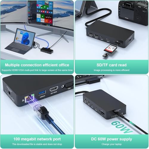 Image of Rocketek Surface Pro Docking Station, Microsoft Surface Triple Display (2 HDMI 4K+VGA) Dock, Surface pro Accessories for Surface Pro 9 /8 /X /7 /6 /5 /4 /3, Surface Book 3 /2 /1,Surface Laptop go /5 /4 /3 /2