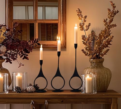 Remenna 74 Forged Metal Taper Candle Holders Set Tabletop Candlestick Set Of 3 Black Candlestick Holders thumb #4