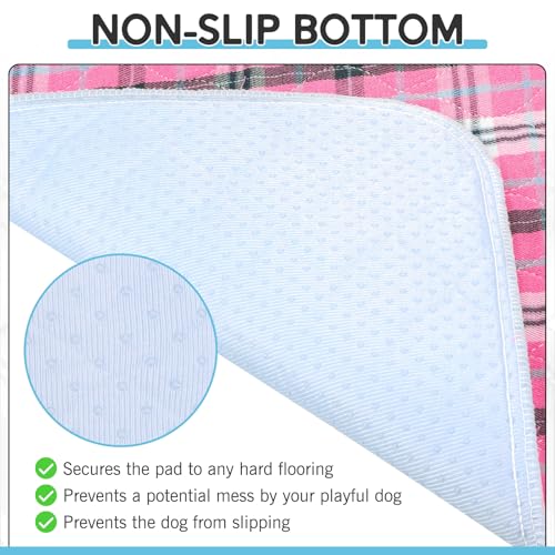 Image of Washable Pee Pads for Dogs - 24 inchx36 inch 4PCS, Whelping Pad for Puppy Training, Playpen Crate Bed Floor Protector, Reusable Dog Potty Pads Non-Slip, Super Absorbent & Odor Controlling, Pink Plaid