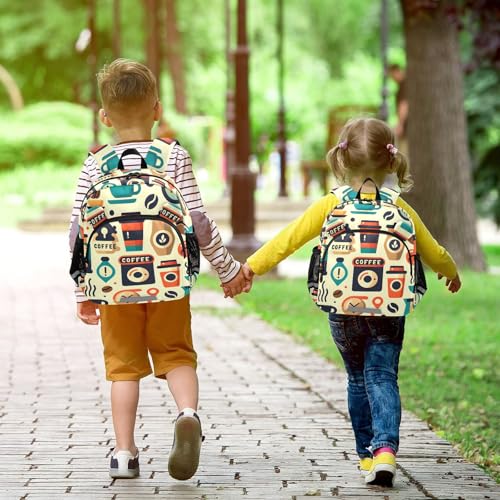 Kid's Backpack for Boys & Girls Toddler Bag Coffee Cups Seamless Backpack with Safety Leash 6