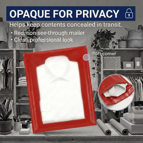 Image of BOX USA Shipping Bags 14 x 19 (100-Pack) Red - Large Heavy Duty Self-Adhesive Envelope Poly Mailers for Packing