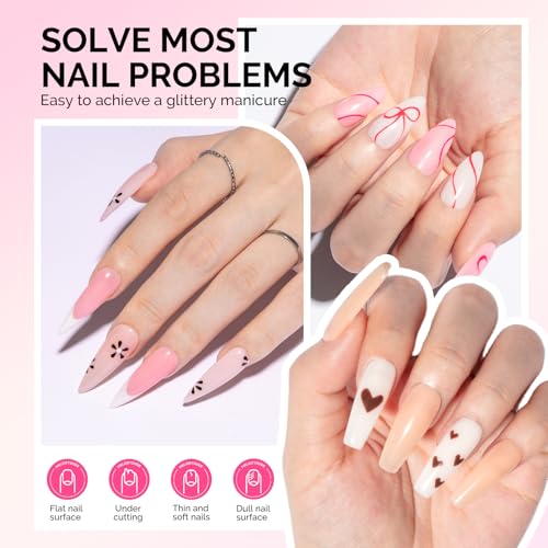 Image of MelodySusie Builder Gel Nail Polish Set, Base Colors Nude Clear Pink 8 in 1 Nail Thickening Rubber Base Gel Polish,Soak Off UV Extension,Rhinestone Nail Glue in a Bottle Gift for Women 6 Colors