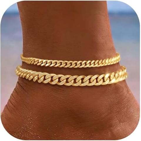 Gold Ankle Bracelets for Women Waterproof - Dainty Gold Anklets Trendy Layered 14K ...
