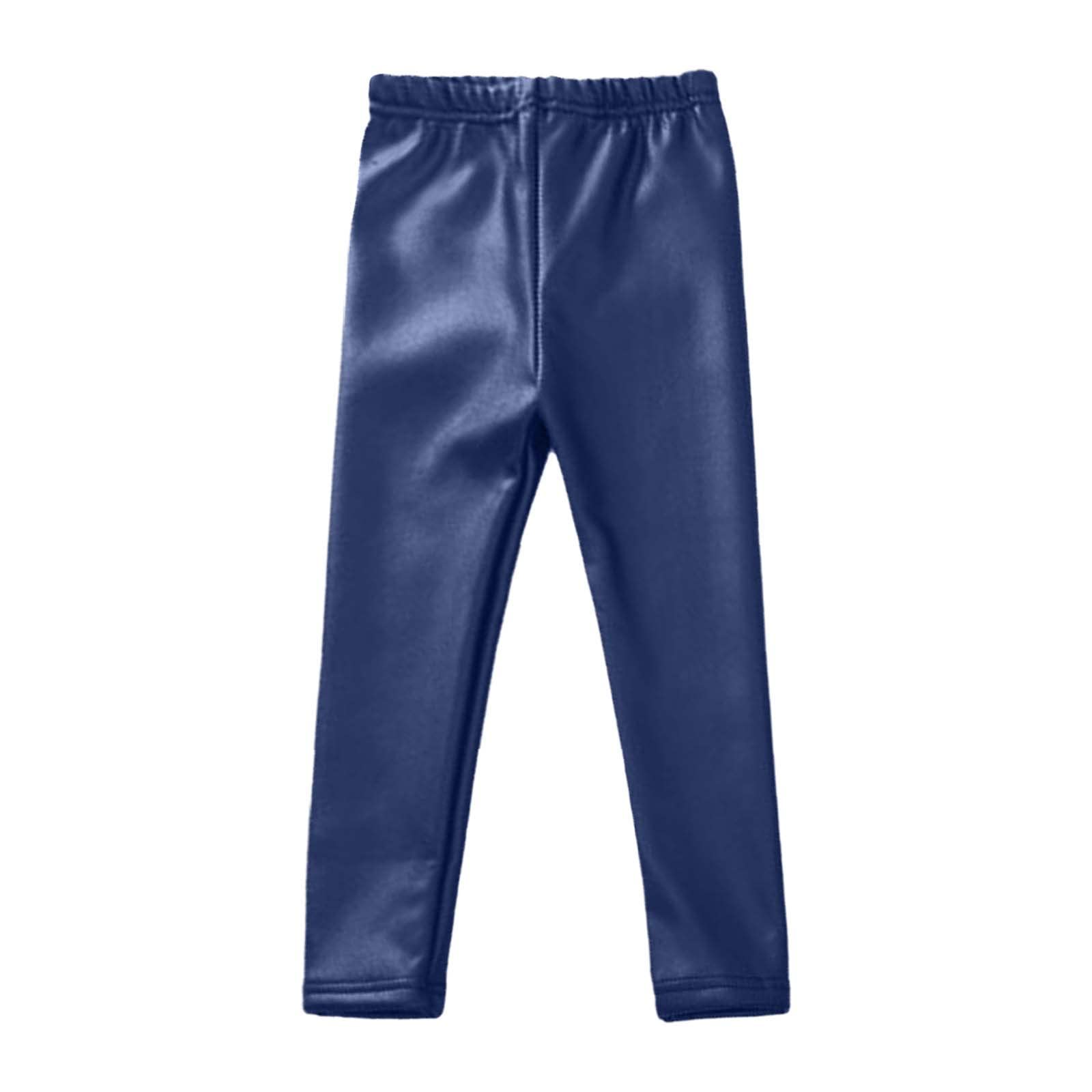 Kids Toddler Girls Faux Leather Pants Shiny Stretchy Leggings Tights Solid Color Elastic Waist Pencil (Navy, 2-3 Years)
