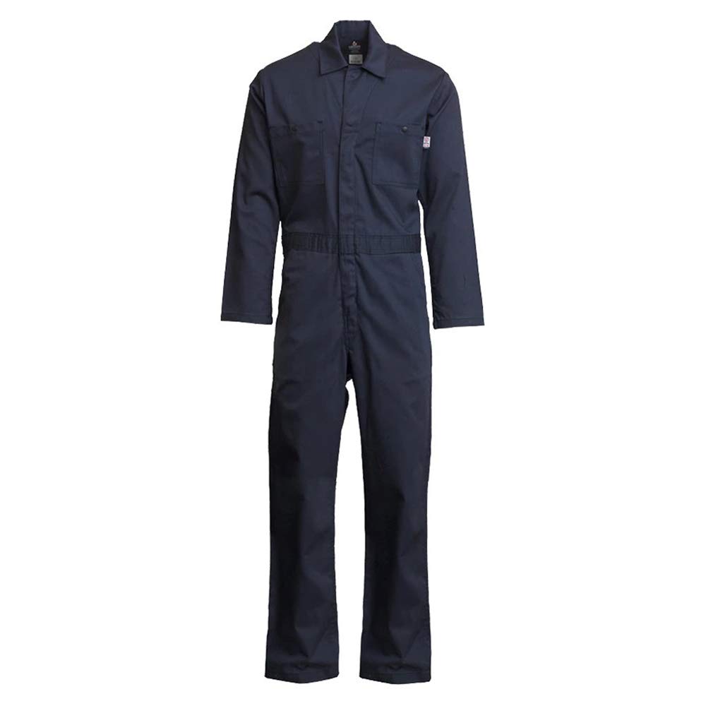 LAPCOFR CVEFR7NY-6XL TL Flame Resistant Economy Coveralls, 100% Cotton Twill with Moisture Management, HRC 2, NFPA 70E, 7 oz, 6X-Large Tall, Navy