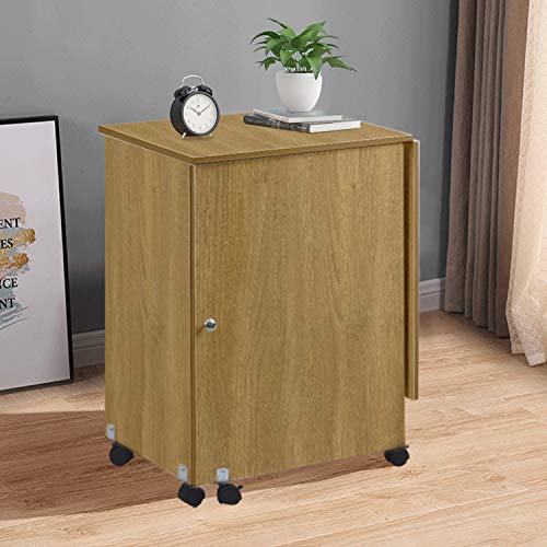 Folding Sewing Table Multifunctional Sewing Machine Cart Table Sewing Craft Cabinet Table with Storage Shelves Portable Rolling Sewing Desk Computer Desk with Lockable Casters (Walnut)