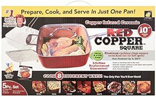 Red Copper 6473383 10 in. 4.5 qt. As Seen On TV Ceramic Copper Square Deep Dish Pan Red