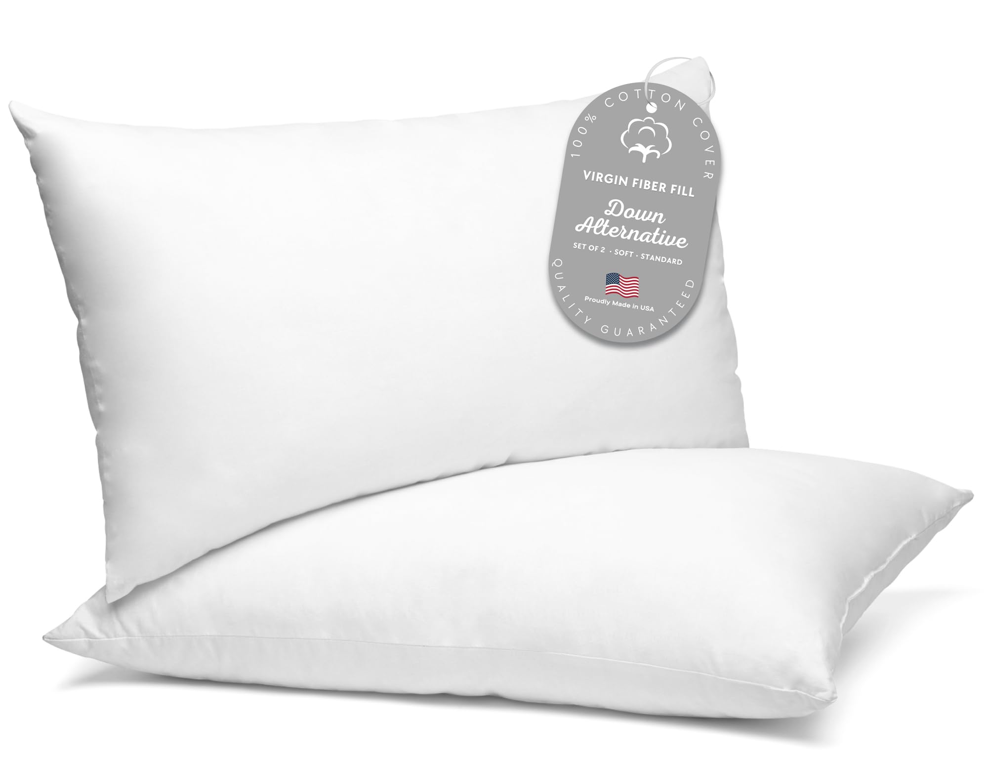 Digital Decor 100 Cotton Luxury Hotel Pillows Standard Size Set of 2 Cooling Down Alternative Bed Pillows for
