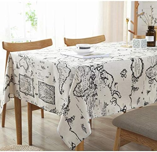 Bringsine Square Cotton Linen World Map Washable Tablecloth Vintage Rectangle Dinner Picnic Table Cloth Home Decoration（Square, 55 x 55 Inch）