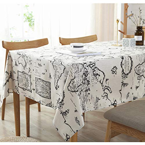 Bringsine Rectangular Cotton Linen World Map Washable Tablecloth Vintage Rectangle Dinner Picnic Table Cloth Home Decorationï¼ˆRectangle/Oblong, 55 x 79 Inchï¼‰