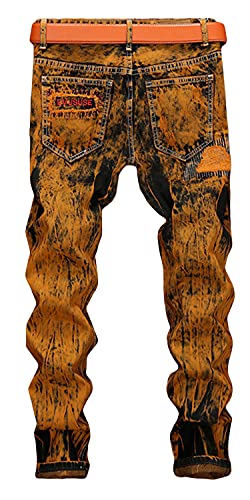 Men's Golden Ripped Distressed Straight Slim Fit Patches Jeans2