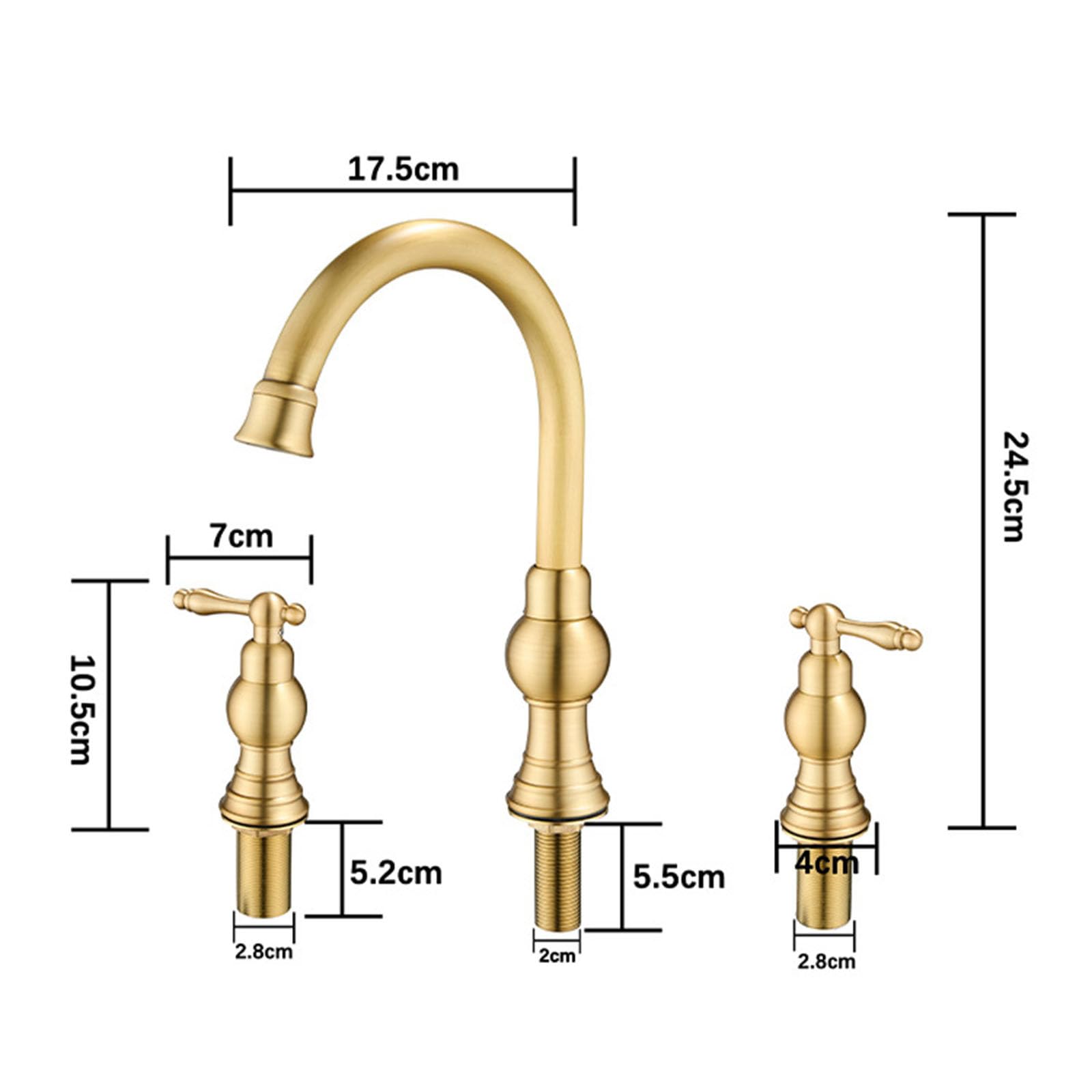 Rubinetto Bagno Lavabo 3 Fori Vintage Oro Spazzolato in Ottone