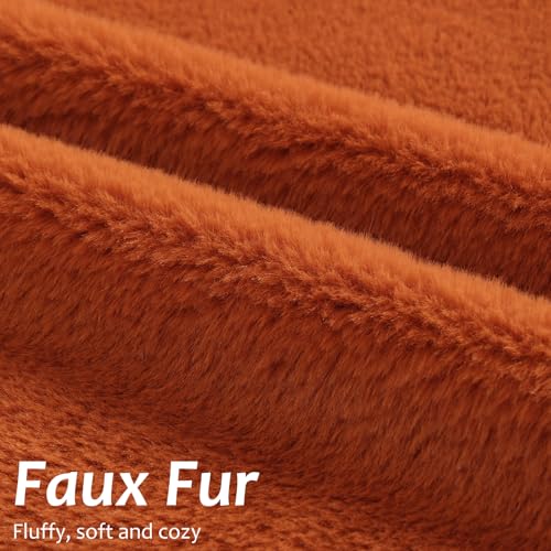 Pallene Faux Fur Plush Lumbar Fall Throw Pillow Covers 12x20 Set of 2, Soft Fluffy Couch Pillow Covers for Living Room, Rust