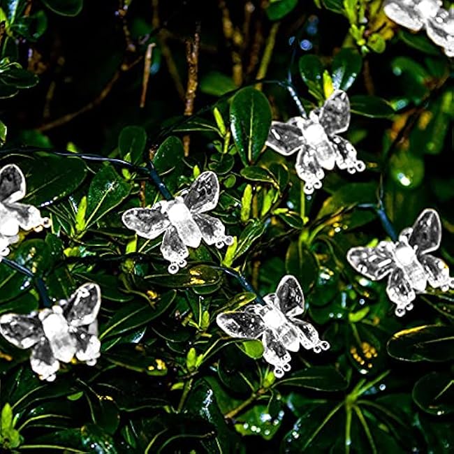 Solar String Lights, Waterproof 16ft 20LED Butterfly Christmas Fairy Lights Decorative Lighting for Home Party Wedding Patio Garden Porch Balcony (White)