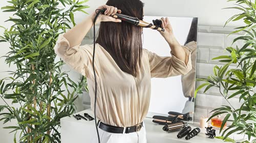 Foto von Rowenta CF4231 Infinite Looks 14-in-1 Multistyler | Keramikbeschichtung | kühle Spitze | Inklusive Stylingaufsätze (Haarglätter/Kreppeisen/Lockenstab/Warmluftbürste) und Zubehör | Schwarz/Kupfer
