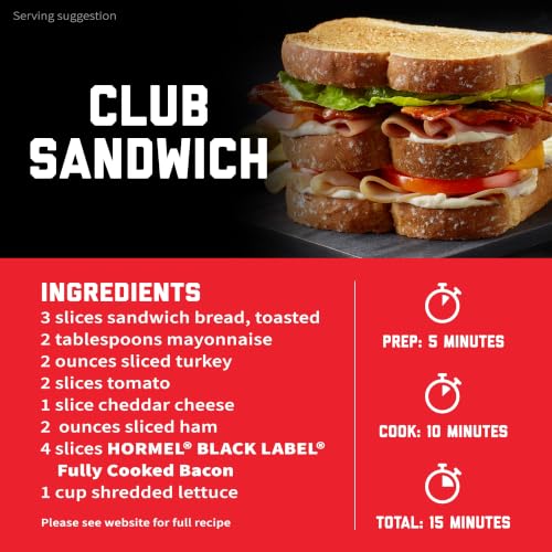 Image of HORMEL BLACK LABEL Thick Cut, Fully Cooked Bacon 2.52oz | For Ready to Eat Meals, No Refrigeration Needed, Gluten-Free