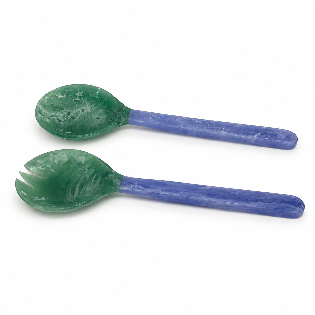 Divit Shilp Salad Servers - Resin Tongs with Long Handle for Mixing, Tossing and Cooking (Spoon and Fork Set) (Blue & Green)