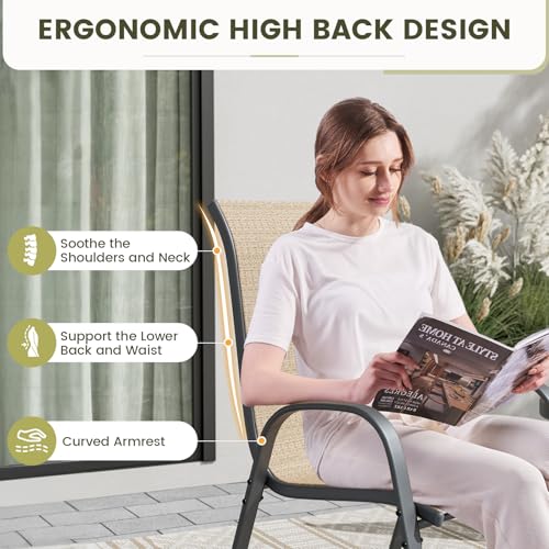 Image of UDPATIO Patio Chairs Set of 6, Stackable Outdoor Dining Chairs with High Back, Breathable Textilene Fabric Outdoor Chair All Weather, 350LBS Capacity for Garden, Backyard (Brown)