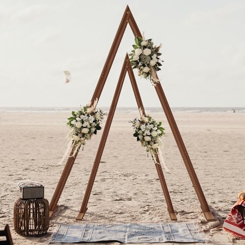 Wooden Double Wedding Triangle Rustic Backdrop Stand Frame Brown Wood Finish Oversized
