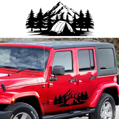 Pegatinas para Coche,Montaña Camping Calcomanía De Coche, Vinilo Modificado Calcomanía Decoración de Carrocería Calcomanías para Vehículos Todoterreno SUV Caravana Casa Rodante Lateral Puerta,60x30cm