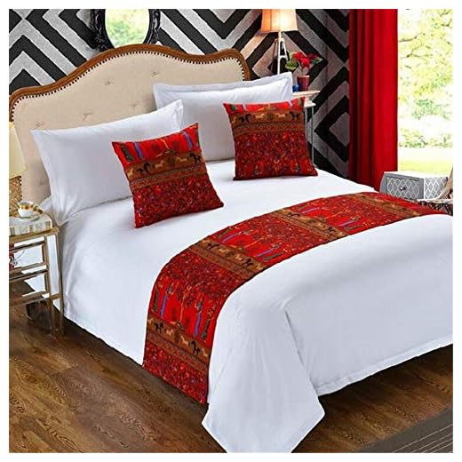 YIH Bed Runners & Scarves 3 Piece Set Red, Home Hotel Decor Luxury Foot Bed Runner Scarf, 1 Bed Runner + 2 Throw Pillow Case