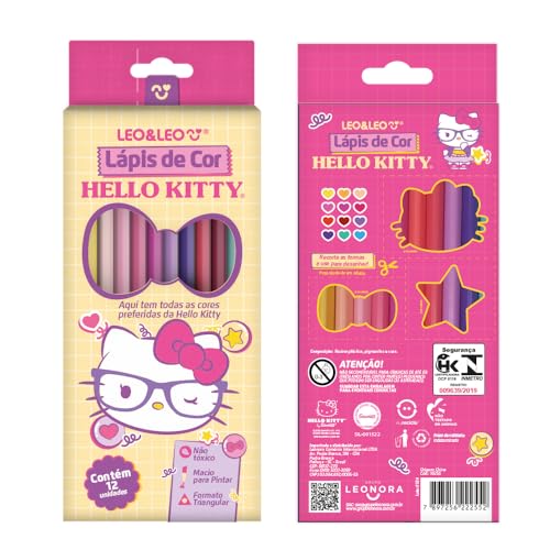 LÁPIS DE COR CORES DOS PERSONAGENS HELLO KITTY 12 CORES TRIANGULAR LEO&LEO
