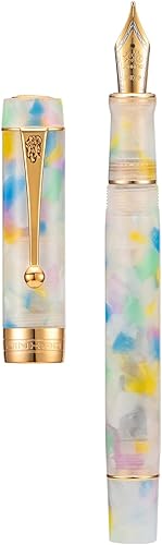 Jinhao 100 bolígrafos estilográficos clásicos de celuloide de mármol arcoíris, punta mediana con convertidor y estuche para bolígrafos