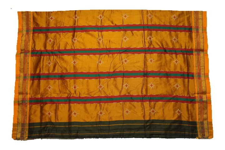 Image of Women Ilkal Cotton Blended Silk Kasuti Embroidery Saree with Traditional Stripe Pallu Unstitched Blouse Pattu