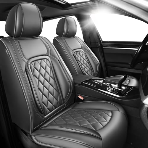 Image of Fit Equinox Car Seat Covers Compatible with Chevy Equinox 2011-2026, Premium Leather Breathable, Wear Resistant, Airbag Compatible, All-Weather Protection & Full Coverage, 2 Front Seat Black