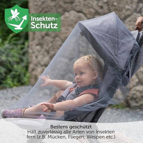 Zamboo Universal Insektenschutz - Mückennetz für Kinderwagen & Buggy/Premium QUALITÄT: idealer Schutz vor Wespen & Stechmücken Dank feinem Netzgewebe, reißfest & waschbar, mit Tasche - Grau