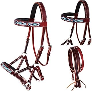 CHALLENGER English Western Horse Leather Bitless Bridle Sidepull Halter Reins 77RS14MG-F