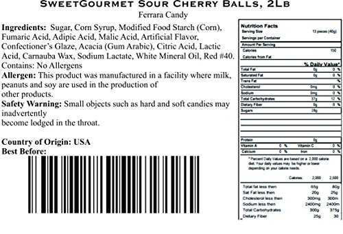 image for SweetGourmet Sour Cherry Balls Candy | 2 Pounds, 2 Pound (Pack of 1)