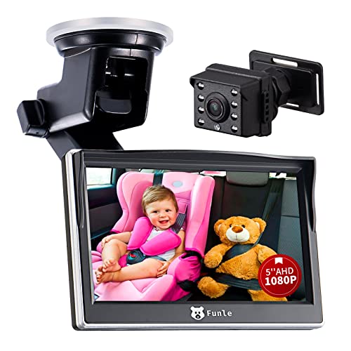 Image of Funle Baby Car Camera for Backseat with Camera Rear Facing Car Seat Wireless Baby Car Mirror 5'' AHD1080P Infant Monitor with IR Night Vision