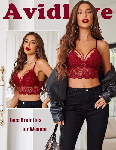 Image of Avidlove Lace Bralette for Women Lingerie Spaghetti Adjustable Strap Tank Camisole Crop Top