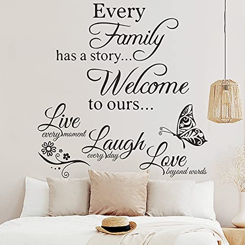 Weadatty 2 Pack Family Inspirational Wall Stickers Quotes Words Design Vinyl Decal Quote,Live Every Moment,Laugh Every Day,Love Beyond Words, Wall Sticker Motivational Wall Decals