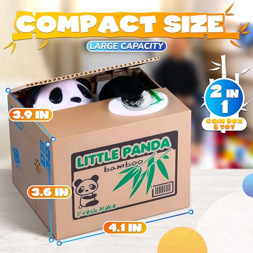 Little Panda Bamboo Piggy Bank for Kids - Large Capacity Coin Stealing Piggy Bank Toy with Coin Withdrawing Hole, Not Easy to Break & Lightweight - Cute Speaking Stealing Box Panda Gifts for Kids
