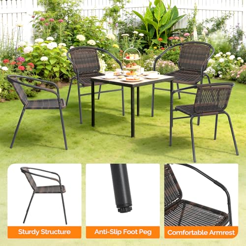 Image of VINGLI Indoor Rattan Stacking Chair, Outdoor Stackable Dining Chair,Modern Wicker Stacking Chair for Porch,Patio and Restaurant,Brown (4 Pack)