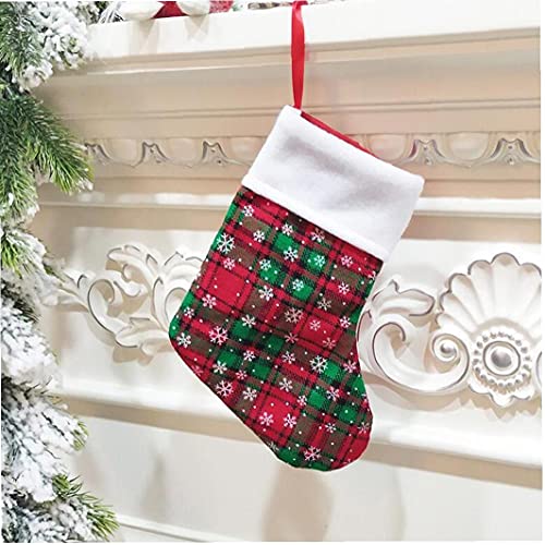 Kerst Kous Xmas Ornament Plaid Gedrukt Sneeuwvlok Patroon Kerst Decor Zilverwerk Houder Kerst Mini Snoep Zakken Home… - Image 4
