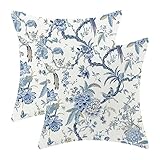 GIOPAMGO Chinoiserie Pillow Covers 18x18 Set of 2, Vintage Bule Birds Flowers Farmhouse Decorations Throw Pillow Covers Blue and White Outdoor Decorative Linen Cushion Case for Couch Sofa Home