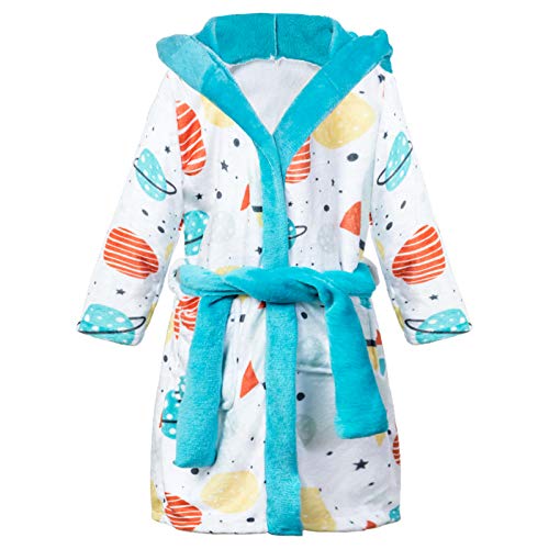 Nidoul Boys Girls Robe, Toddler Kids Flannel Hooded Bathrobe, Soft Plush Sleep Robe Hoodie Pajamas Sleepwear 4-9 Years