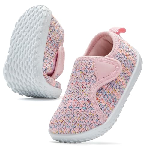 Image of nerteo Toddler Boy Girl Sneakers Wide Toe Box Adjustable Barefoot Slip on Shoes Lightweight Walking Running Non-Slip Breathable Tennis Athletic School Gym Shoes