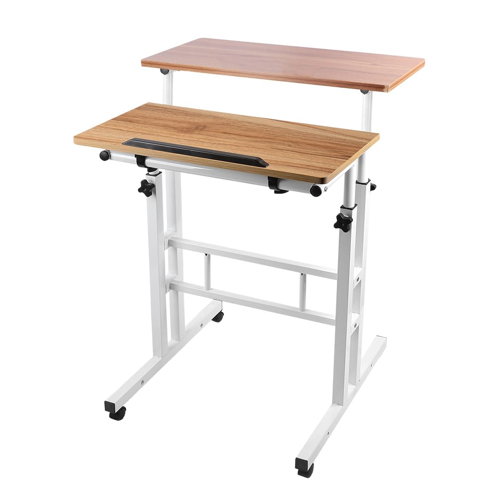 Bureau Informatique Réglable en Hauteur Table pour Ordinateur Portable avec Roulettes, Table pour PC Bureau Debout, M, 80 x 60 x 67-115cm, Noir